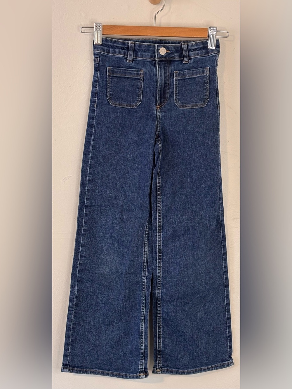 H&M Girls Size 8 Dark Blue Wide-Leg Stretch Denim Jeans